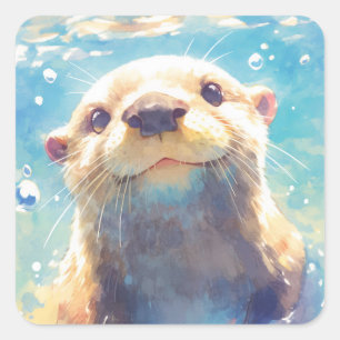 Sticker Carré Délicieusement de loutre Une aventure aquatique