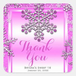 Sticker Carré DÉLICIEUX 16 ans Partie Rose Paillettes Glamour Fl