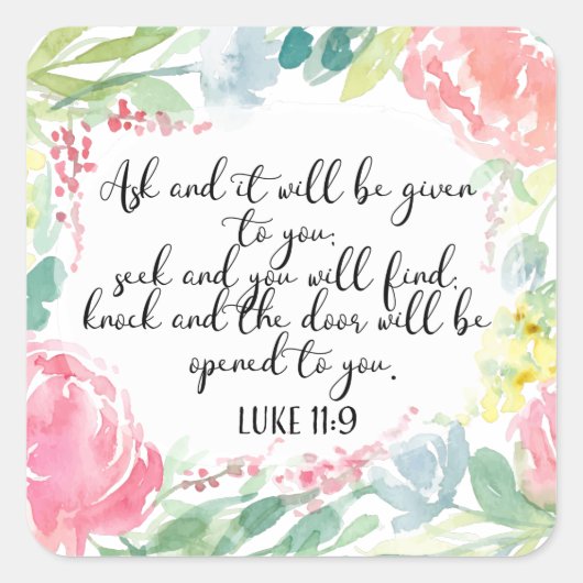 Sticker Carré Demander et il sera donné | Art chrétien (Devant)