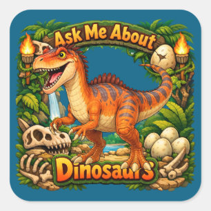 Sticker Carré Demandez-moi à propos des dinosaures, Allosaurus