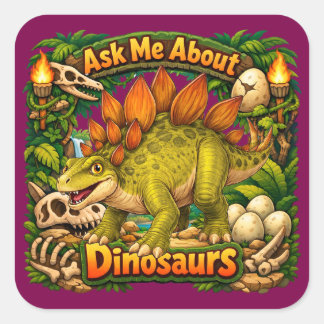 Sticker Carré Demandez-moi à propos des dinosaures Stégosaure |