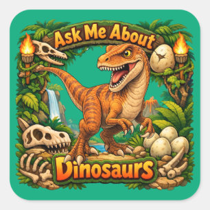 Sticker Carré Demandez-moi à propos des dinosaures, Vélociraptor