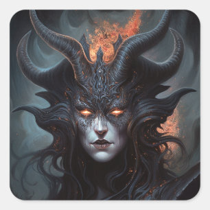 Sticker Carré Demon Woman Queen Dark Imaginaire Art