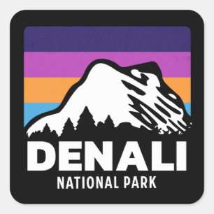 Sticker Carré Denali National Park Alaska Retro Vintage Cadeau