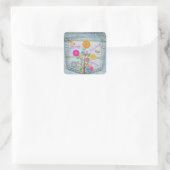 Sticker Carré Denim Back Fleurs de poche Paix Aimer Espoir (Sac)