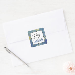 Sticker Carré Denim Blues Vintage Cinquante et FABULEUX! Anniver