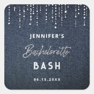 Sticker Carré Denim Diamonds Parties scintillant Déchets Bachelo