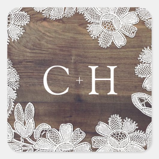 Sticker Carré Dentelle blanche | Mariage de monogramme en bois d (Devant)