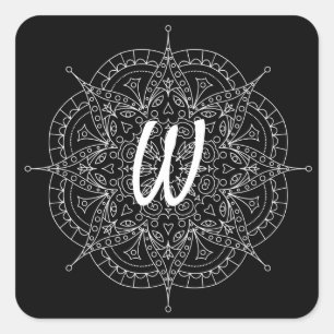 Sticker Carré Dentelle blanche monogramme en noir