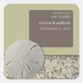 Sticker Carré Dentelle de sable, Merci de mariage de plage Vinta (Devant)