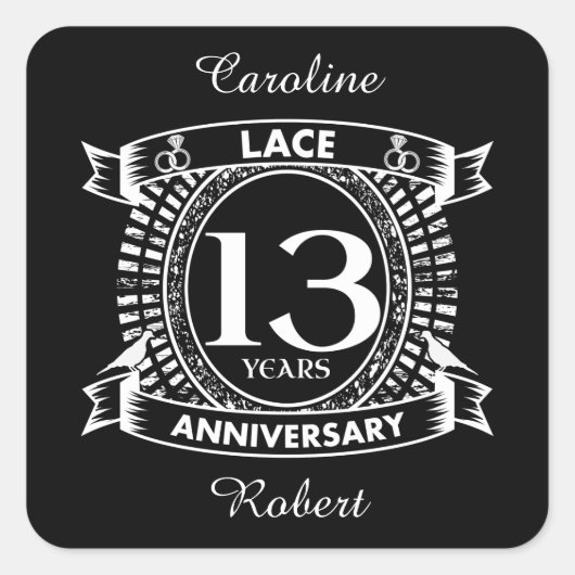 Sticker Carré Dentelle du 13e anniversaire du mariage (Devant)