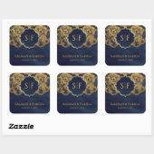 Sticker Carré Dentelle en or bleu marine Monogramme mariage Fave (Feuille)