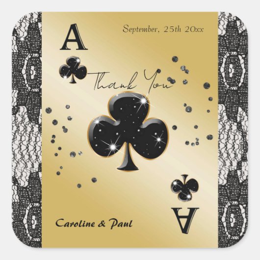 Sticker Carré Dentelle noire, As de Trèfle, Merci Paillettes Noi (Devant)