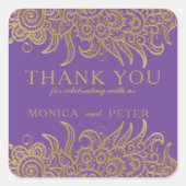 Sticker Carré Dentelle Or De Luxe Sur Mariage Classique Violet É (Devant)