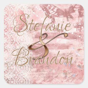 Sticker Carré Dentelle rose vintage (papillon)