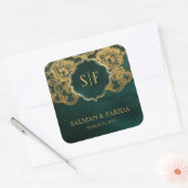 Sticker Carré Dentelle verte et or Lace Monogramme Mariage Faveu (Enveloppe)