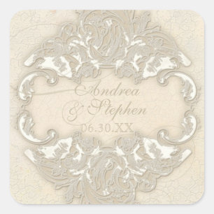 Sticker Carré Dentelle vintage Monogramme Baroque Etching Swirl