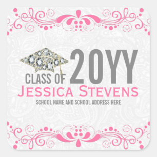 Sticker Carré Dentelles et diamants roses blanc Casquette 2015