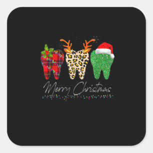 Sticker Carré Dentist Christmas Funny Leopard Plaid Tooth Dental