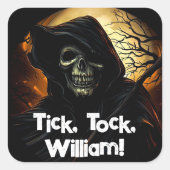 Sticker Carré Déplaisant Grim Reaper Anniversaire (Devant)