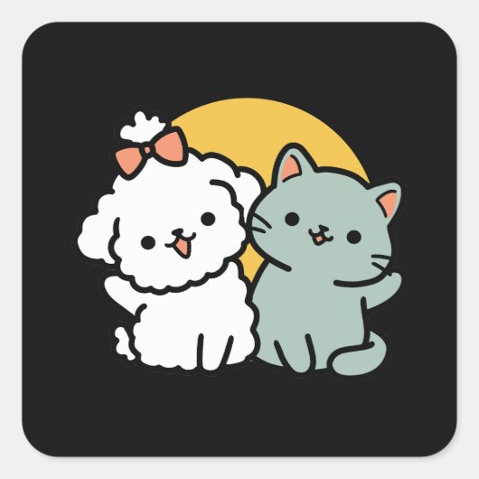 Sticker Carré Des amis vrais pour toujours | Cute Cat & Chien Du (Devant)