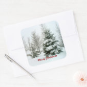 Sticker Carré Des arbres à neige, Joyeux Noël, (Enveloppe)