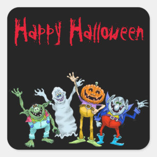 Sticker Carré Des créatures de dessins animés d'Halloween brandi