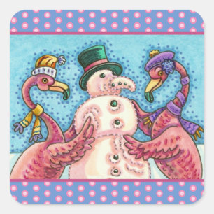 STICKER CARRÉ DES FLAMANTS ROSES ROSES FABRIQUENT DE LA NEIGE, D
