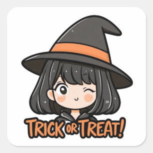 Sticker Carré Des friandises ou un sort! - Dame déguisée en sorc