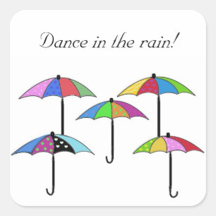 Sticker Carré Des parapluies colorés dansent sous la pluie