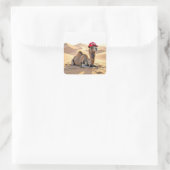 Sticker Carré Desert Camel Wearing a Red Retired Cap (Sac)