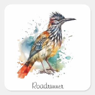 Sticker Carré Desert Spirit, Roadrunner en Aquarelle personnalis