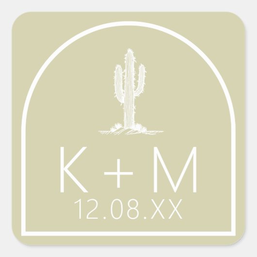 Sticker Carré Desert Vibes Mariage Cactus Motif Sage ID1019 (Devant)