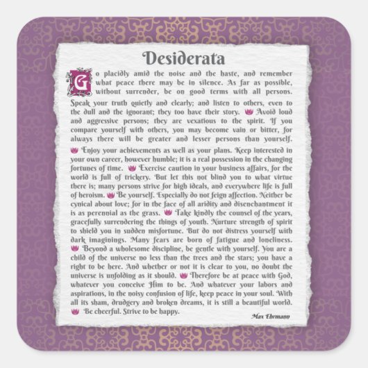 Sticker Carré Desiderata - Choses désirées (Devant)