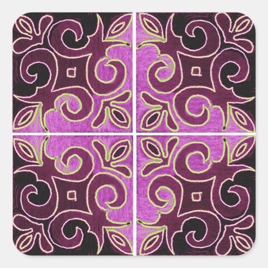Sticker Carré Design à spirale noire inspiré par Azulejos portug (Devant)