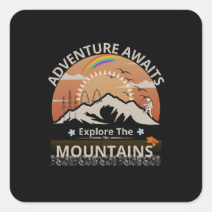 Sticker Carré Design "Adventure Await-Explore the mountain"
