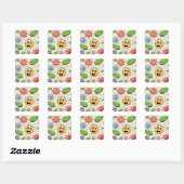 Sticker Carré Design arrière - plan transparent avec fleurs colo (Feuille)