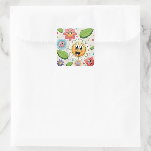 Sticker Carré Design arrière - plan transparent avec fleurs colo (Sac)