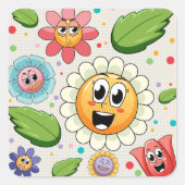 Sticker Carré Design arrière - plan transparent avec fleurs colo (Devant)