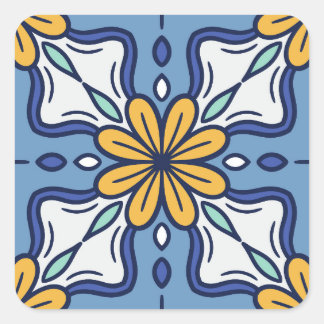 Sticker Carré design bleu jaune