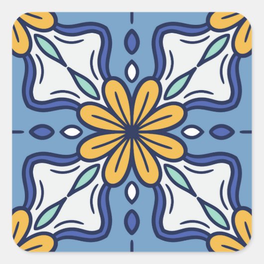 Sticker Carré design bleu jaune (Devant)