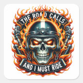 Sticker Carré Design crâne avec flammes et éléments de moto (Devant)