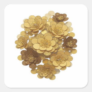 Sticker Carré Design d'autocollant FLEURS D'OR Argent élégant