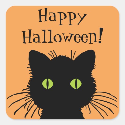 Sticker Carré Design de chat noir Eyed Vert Halloween (Devant)