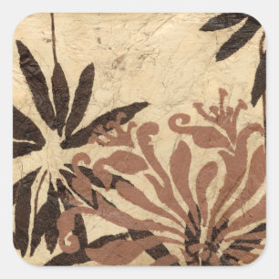 Sticker Carré Design de crayon floral avec Feuilles tawny