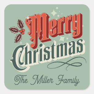 Sticker Carré Design de Noël vintage turquoise