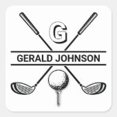 Sticker Carré Design élégant de monogramme de golf (Devant)