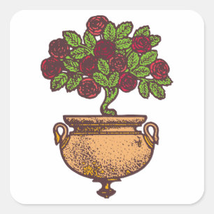 Sticker Carré Design fleuri vintage Art Nouveau rose