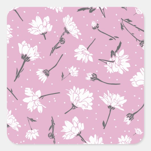 Sticker Carré Design Floral Rose - Art Fleur Élégant (Devant)