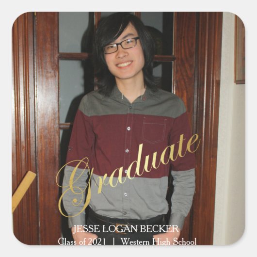 Sticker Carré Design Gold Foil Script Graduate Photo (Devant)
